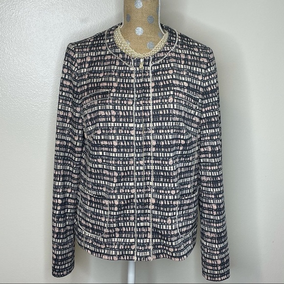 Gerry Weber Zip Crew Neck Plaid Square Pattern Full Zip Casual Dress Jacket - Picture 5 of 12